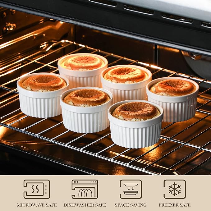 MALACASA Ramekins 8 oz Oven Safe, Porcelain Creme Brulee Ramekins Pudding - Image 4