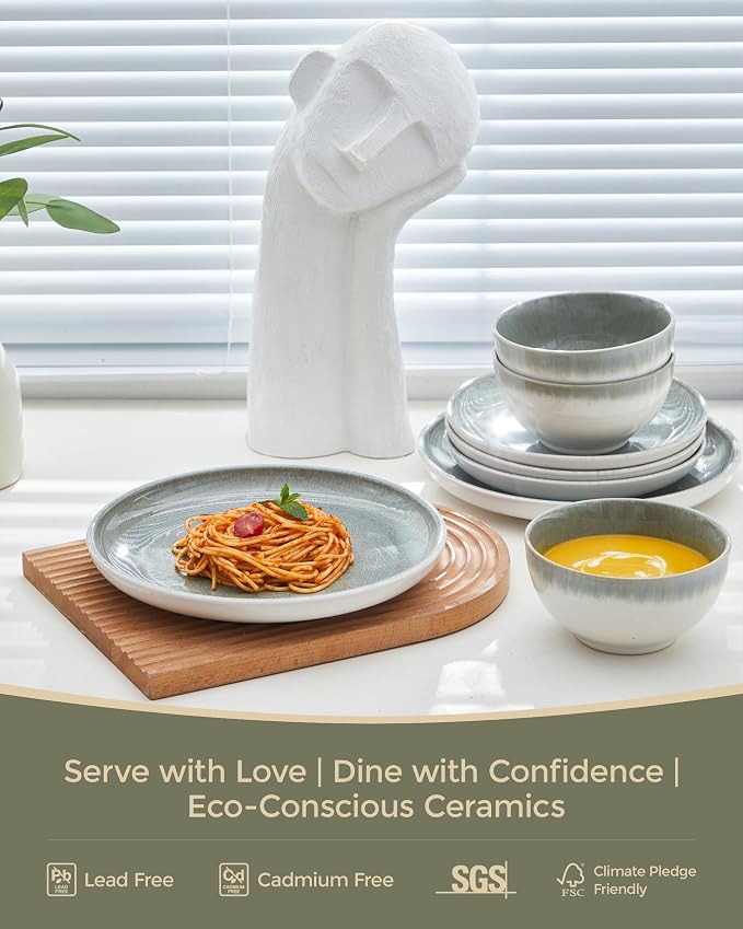 Ceramic Dinnerware Sets for 6, 18 Pieces Stoneware Plates and Bowls Sets - Image 3