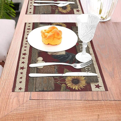 Vintage Rooster Placemats Set of 4 Washable Table Place Mats for Dining Kitchen Party Decor