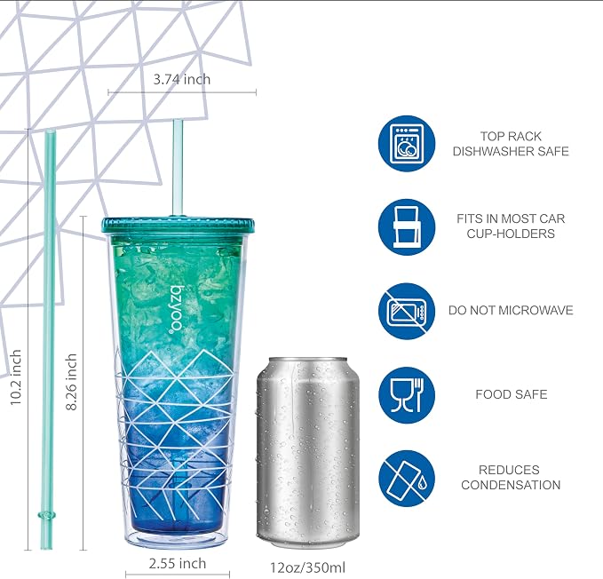 bzyoo 24oz Plastic Tumbler Cup, Lid & Straw, Iced Coffee, Spidy Blue - Image 6