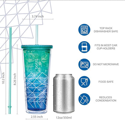 bzyoo 24oz Plastic Tumbler Cup, Lid & Straw, Iced Coffee, Spidy Blue - Image 6