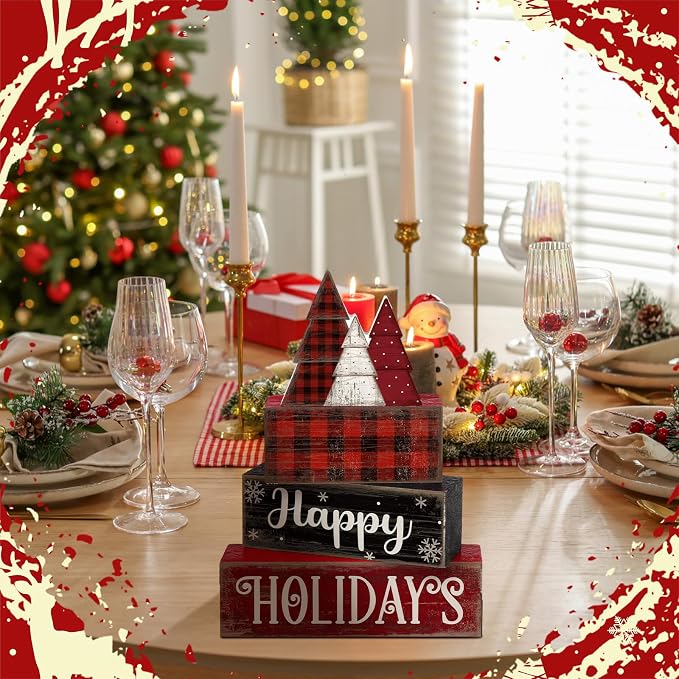 Moucuny 4 Pcs Christmas Table Decor Wooden Tree Decoration Christmas - Image 4
