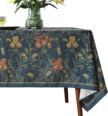 patdrea Designer Vintage Dark Blue Linen Rectangle Tablecloth,French Rustic Floral Pattern Tablecloths,Decorative Table Cover Cloth for Kitchen,Dining,Tea Party,Home,Christmas,63"*110"