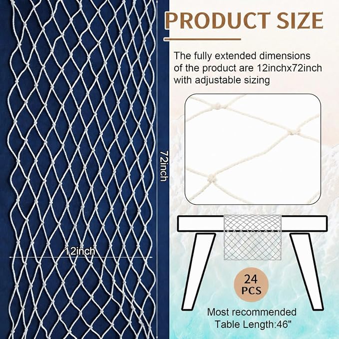 SATINIOR 24 Pcs 12 x 72'' Fishing Net Table Runner Party Decoration, Natural | - Image 2