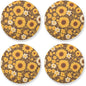 Sunflower Cow Leather Skin Brown Pattern Aesthetic Drink Coasters 4 Piecing Set by KLL