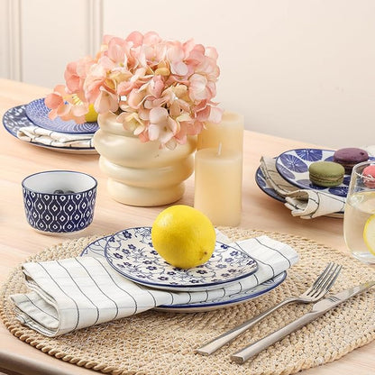 Selamica Small Dinner Plates, Oval Dessert Plates Ceramic, 6 Inch Small Plates for Appetizer, Cake, Snacks, Microwave Dishwasher Safe, Set of 6, Vintage Blue