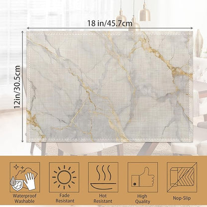 Placemats Set of 6,White Gold Marble Table Mats, Washable Linen Table Mats,Non-Slip Heat Resistant Placemats for Party Kitchen Dining Indoor Outdoor 12"x18"