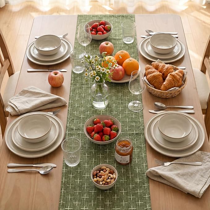 Artoid Mode Olive Green Cross-Star Textured Table Runner, Seasonal Waterproof - Image 3