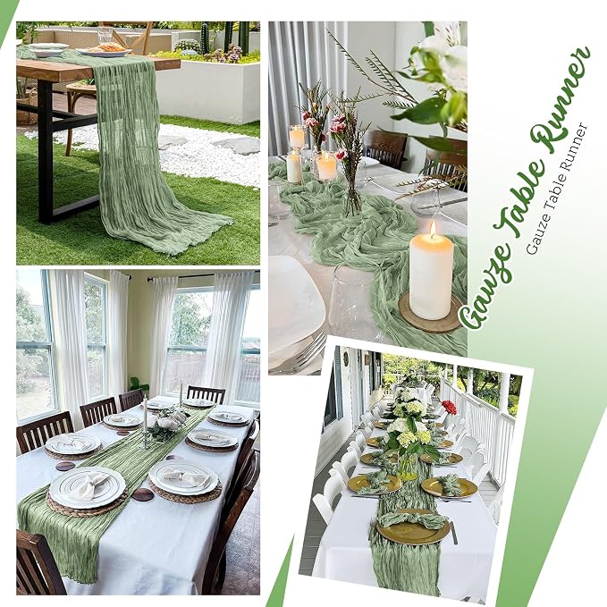 16 Pack Sage Green Cheesecloth Table Runners 20x120 Inch Gauze Table Runner - Image 5