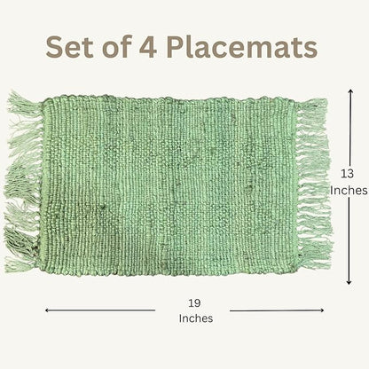 Perilla Home Natural Chindi Jute Placemat Set of 4 Vintage Boho 13x19 Inch Table Mats for Kitchen Dining Home Decor Rectangle Placemats (Green)