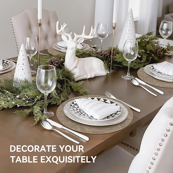 13" Round Placemats Set of 12, Reversible Faux Leather Heat Resistant Table Mats - Image 6