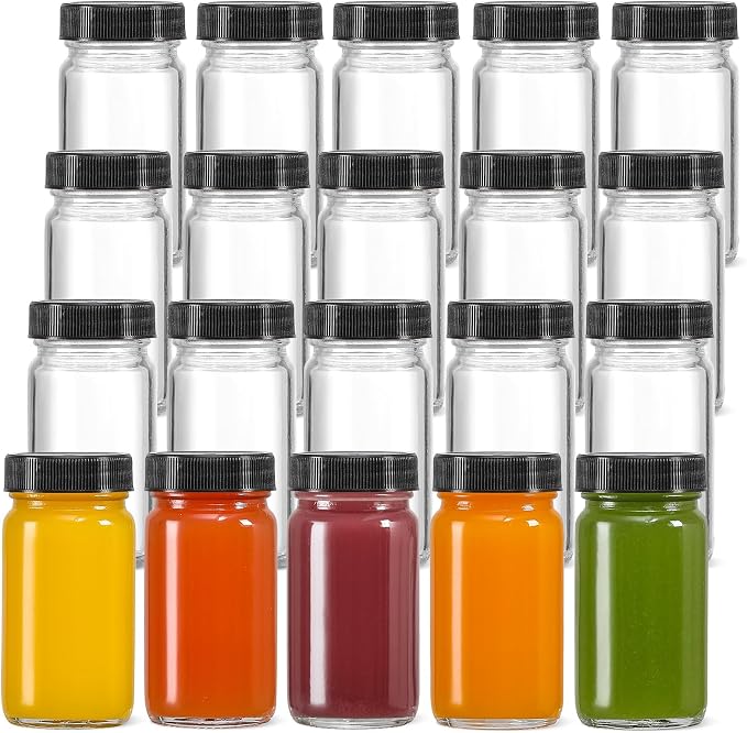 20 PACK 2 oz Glass Shot Bottles w/ Black Lids & 20 Labels - Image 7