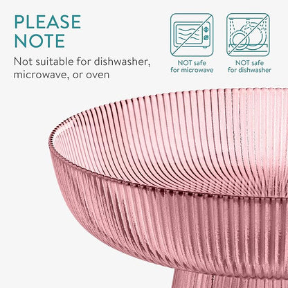 Navaris Decorative Fluted Coloured Glass Bowl - Fruit Snacks Sweets Centerpiece Dish - 26cm Diameter - Red Tinted