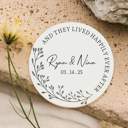 100 Pack Personalized Wedding Coasters, Custom Cardboard Coasters for Drinks with Photo Print and Text, Keepsake Wedding Favors and Gifts for Couples, 3.95" Round (Design 2)