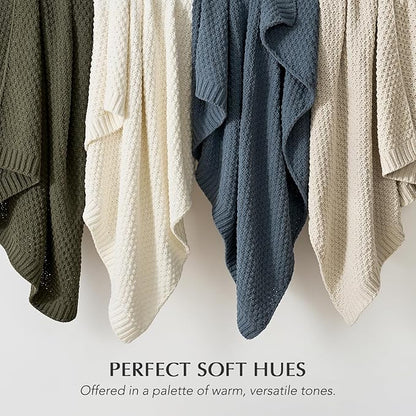 EVERGRACEHOME Chunky Chenille Knit Throw Blanket for Couch, Soft Luxurious Moss Stitch Blankets for Bed, Cozy Decorative Farmhouse Knitted Throws for Sofa, Ivory White, 50" x 60"