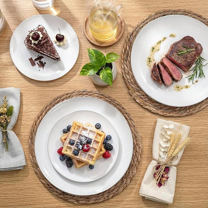 KIRE 200PCS Silver Plastic Plates - White Plastic Plates with Silver Rim Include 100 Dinner Plate and 100 for Dessert/Salad Plate for Birthday/Wedding/Party for Christmas