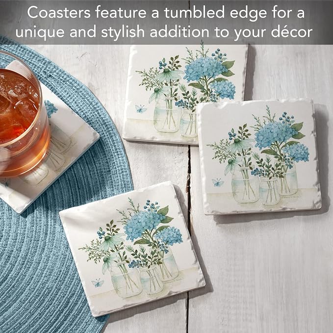 Thirstystone Mason Jar Florals 4 Pack Absorbent Tumbled Tile Stone Coasters | - Image 2