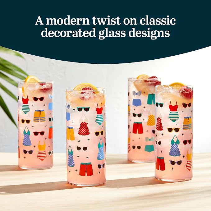 Libbey Vintage Swim Drinking Glasses Set of 4, Retro Swimsuits Design Glass - Image 2