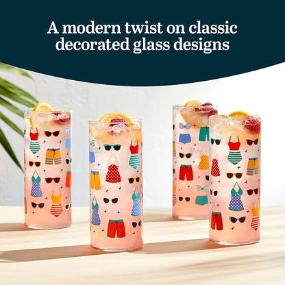 Libbey Vintage Swim Drinking Glasses Set of 4, Retro Swimsuits Design Glass - Image 2