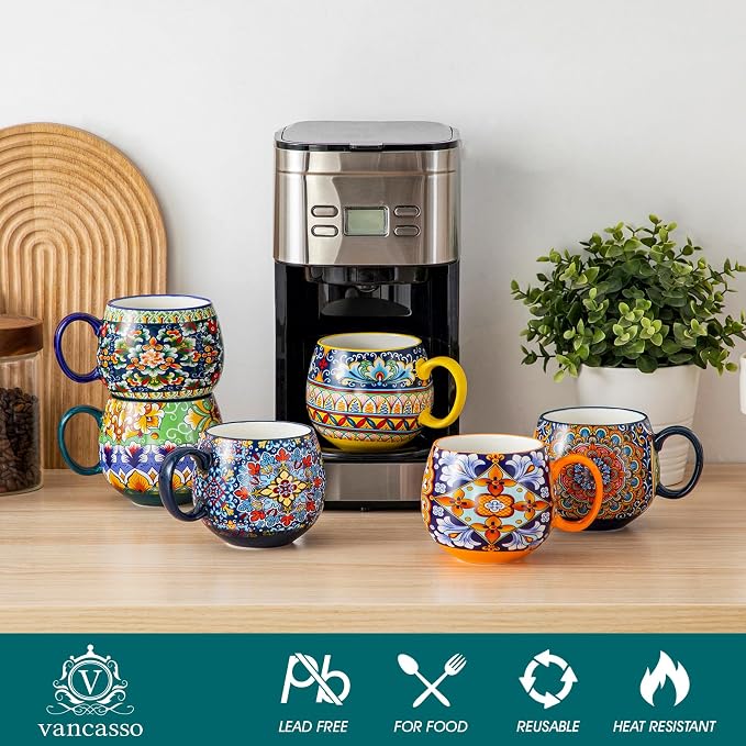 vancasso Coffee Mugs Set of 6, 18oz Ceramic Coffee Cups, Colorful | Porcelain - Image 4