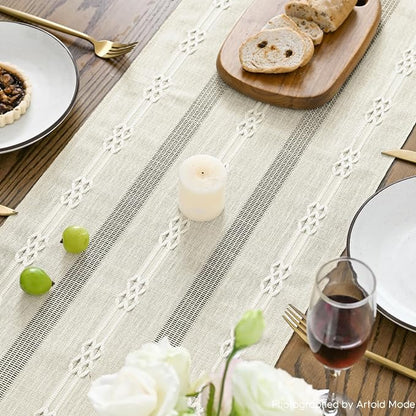 Artoid Mode Beige Farmhouse Embroidered Hollow Table Runner, Seasonal Kitchen - Image 4