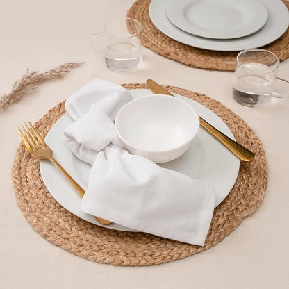 Blue Needles Solid Cloth Napkins Set of 12 White 100% Cotton Dinner Napkins 18x18 inches - Soft, Reusable, Absorbent & Washable Linen, Ideal for Valentine's Day Events, Parties & Everyday Use