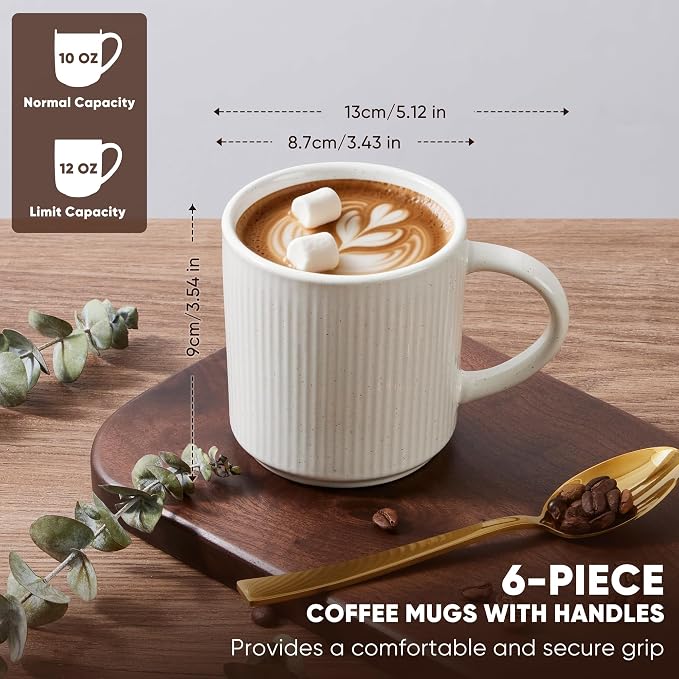 E-far 12 oz Coffee Mugs Set of 6, Stoneware Coffee Cups - Image 2