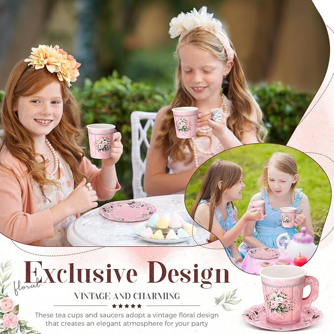 Nuogo 200 Pcs Floral Paper Tea Cups and Saucers 7 oz Disposable Paper Teacups - Image 5