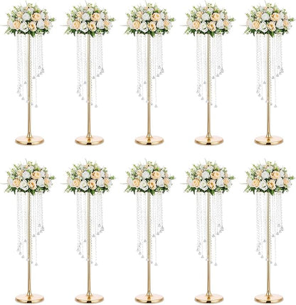 Nuptio Gold Crystal Flower Vases for Weddings, 10 Pcs 35.4in Tall, Elegant Decorations