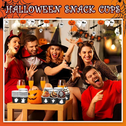 CHENGU 60 Pcs Halloween Snack Cups 9 oz Disposable Ghost Paper Ice Cream Bowls - Image 5