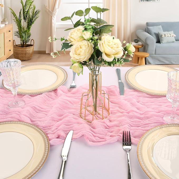 6 Pack 10Ft Pink Cheesecloth Table Runner 23 x 120 Inch | Gauze Rustic Boho - Image 4