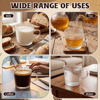 12 Pack Glass Coffee Mugs with Handle 8.5 oz Classic Vertical Stripes Glass - Image 6