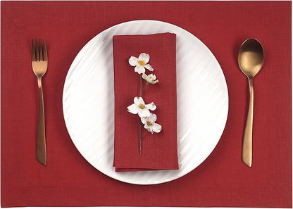 D'Moksha Homes Linen Red Placemats Set of 4-100% Pure Linen Placemats 14 x 19 Inch for Valentines, Spring - Handcrafted and Machine Washable