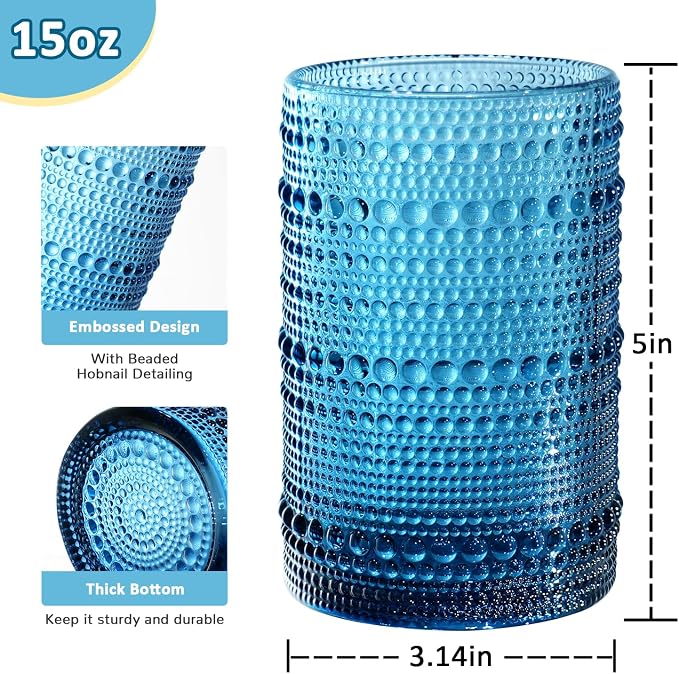 15 oz Colored Hobnail Drinking Glasses - Image 2