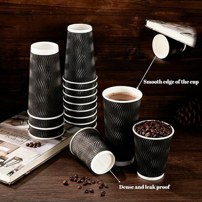Lamosi 12 oz Disposable Coffee Cups 120 Pack Insulated Corrugated Paper Cup | - Image 4