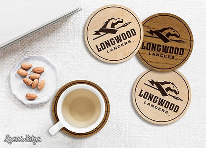 LazerEdge Longwood Lancers Wooden Coaster Set - Cherry Wood - Officially Licensed Product - 4-Pack