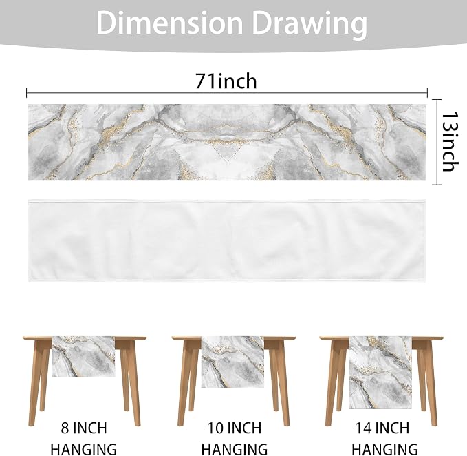 Marble Table Runner 13x71 Inch Gold Grey Table Dresser Runners Modern Table - Image 7