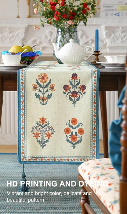 Designer French Linen Table Runner, Floral Pattern, Dining Table, Kitchen Decor - Image 4