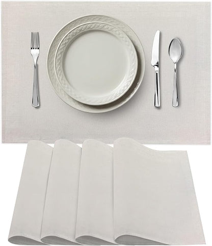 Premium European Cloth Table Linen Placemats - 56% Cotton 44% Linen Fabric, Jacquard Woven Design - for Occasions or Daily Use - Machine Washable - Carlo Lamperti Italy - Natural, 20"x14" (Set of 4)