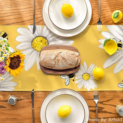 Artoid Mode Yellow Bee Sunflower Summer Table Runner, Seasonal Spring Holiday - Image 3