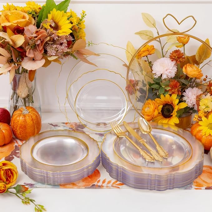 YOUBET 125PCS Clear Gold Plastic Plates - Image 5
