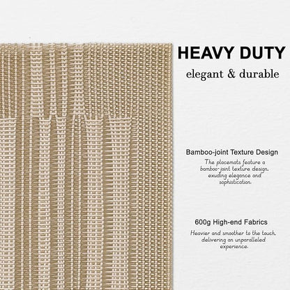 Placemats Set of 8, Vinyl Woven Place Mats Indoor Set of 8 Washable Wipeable PVC Table Mats Heat-Resistant Non Slip Plastic Placemat for Kitchen Dining Outdoor Table (Gray Gold, Set of 8)