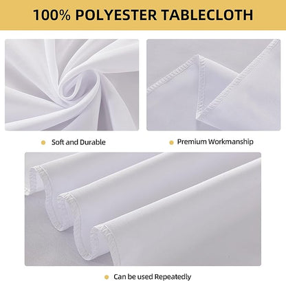 6-Pack Round 108-inch White Table Cloths, Solid Stain and Wrinkle Resistant Circular Tablecloth, Premium Plain Weave Polyester Fabric Table Linen Covers for Hotel, Banquet