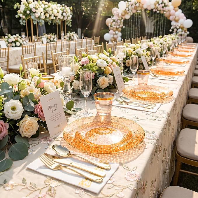 Rubtlamp 175 Pcs Plastic Dinnerware Set, Hammered Party Plates Set Include - Image 8