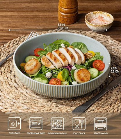 8.5" Ceramic Pasta Bowls Set of 4, Salad Bowls | Versatile Serving Bowls - Image 2
