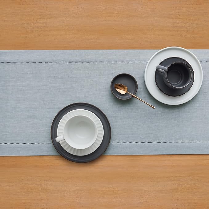 Solino Home 100% Pure Linen Table Runner Dusty Blue Hemstitch, 14 x 132 in | - Image 3