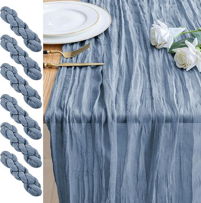 Cheesecloth Table Runner 10FT 6Pcs Dusty Blue Boho Gauze Runners | Cheese Cloth by Xiomot