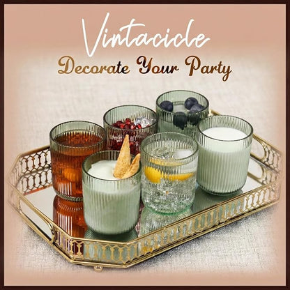 Green Ribbed Highball Glasses Set of 6, 8.5oz Sage Green Vintage Glassware - Image 6