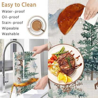 6 Pcs Placemats,Forest Mountain Placemats,Deer Trees Table Mats Washable Recyclable Table Placemat for Indoor Outdoor Heat Resistant Kitchen Dining 12"x18"