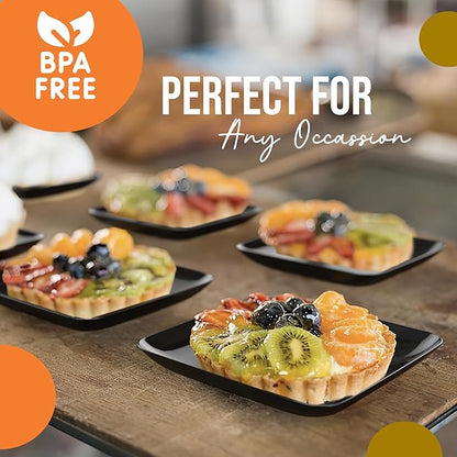 Exquisite Tiny Mini Dessert Plates - 120 Pack 2.4 In. x 2.4 In. Black Disposable Appetizer Plates - Small Plastic BPA Free for Weddings